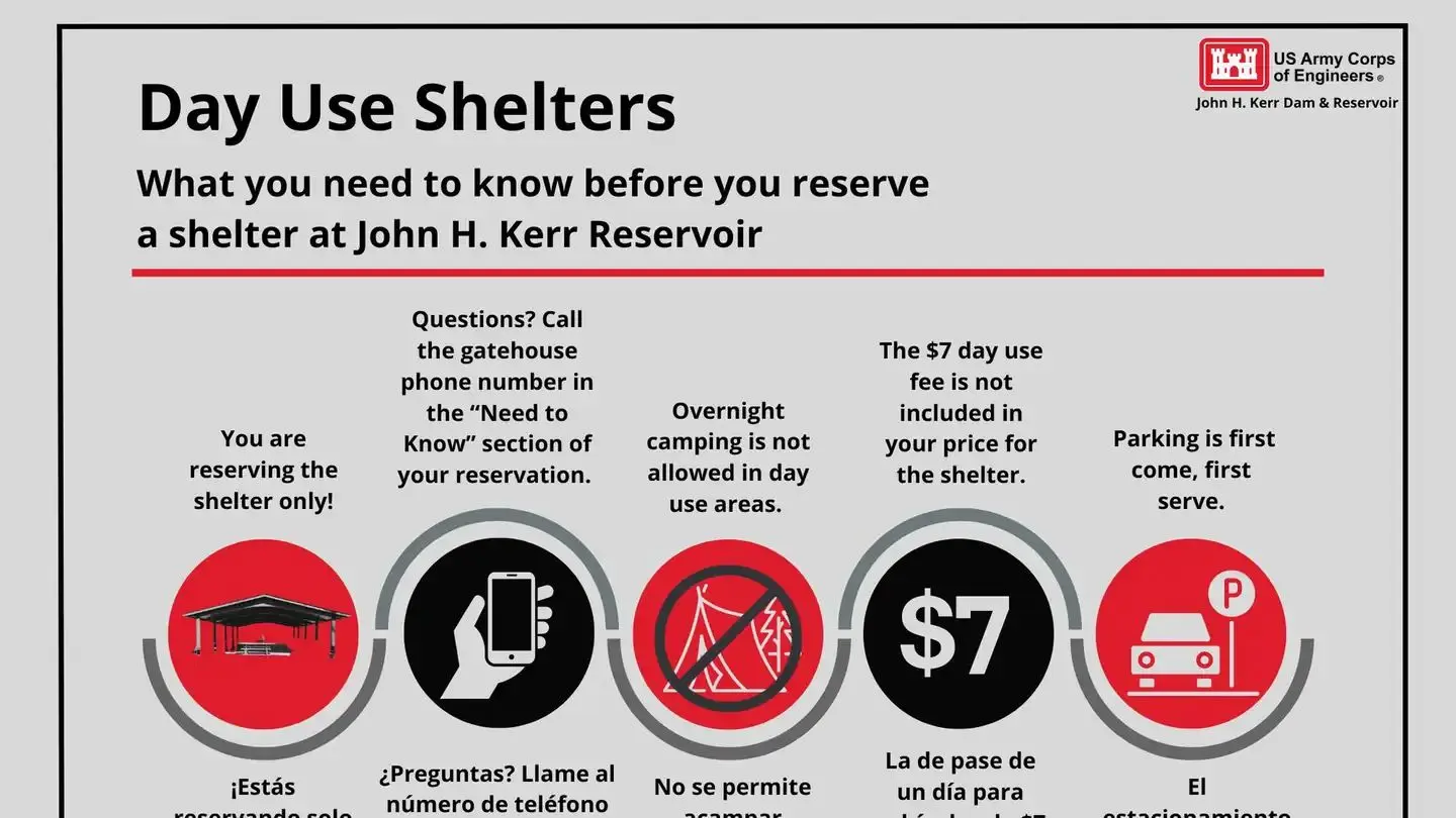 This is an infographic explaining a few key things you need to know before reserving the shelter.