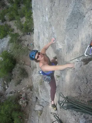 El Potrero Chico - Mia climbing Pancho Via Rides Again, 1st pitch