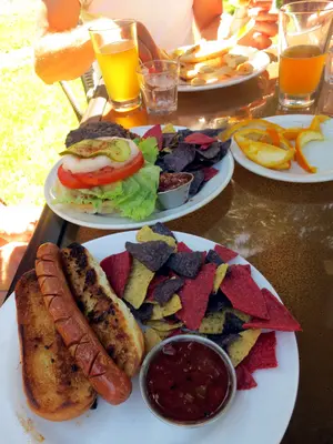 Hot dogs, burgers and beer at Riggers pub (9239535433)