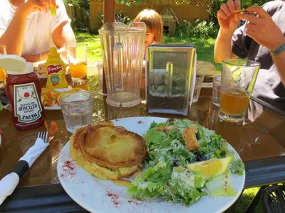 Chicken pot pie and Caesar salad at Riggers (9242316470)