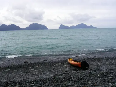 Our Kayak on North Beach, Caines Head - panoramio