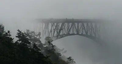 Deception Pass Bridge in fog