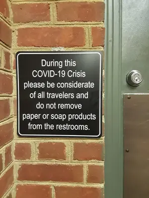 Permanent COVID signage at the Alberta Safety Rest Area along I-85 in southern Virginia 02