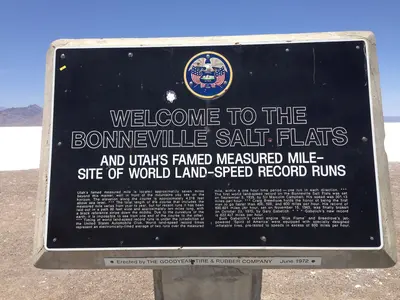 2014-07-05 13 00 25 Closer view of the sign describing the Bonneville Salt Flats at the Bonneville Salt Flats Rest Area on Interstate 80 near the Bonneville Salt Flats, Utah