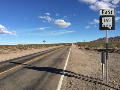 2015-11-03 14 59 57 View east from the west end of Nevada State Route 165 (Nelson Road) in Clark County, Nevada