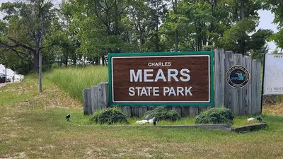 Mears State Park entrance sign (August 2025)