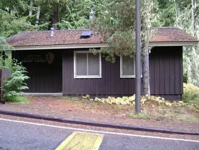 White Rive Campground Ranger Station, a small brown wooden structure