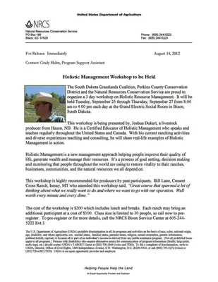 Holistic Resource Management Workshop to be Held Sept 25-27 in Bison, SD (7784365636)