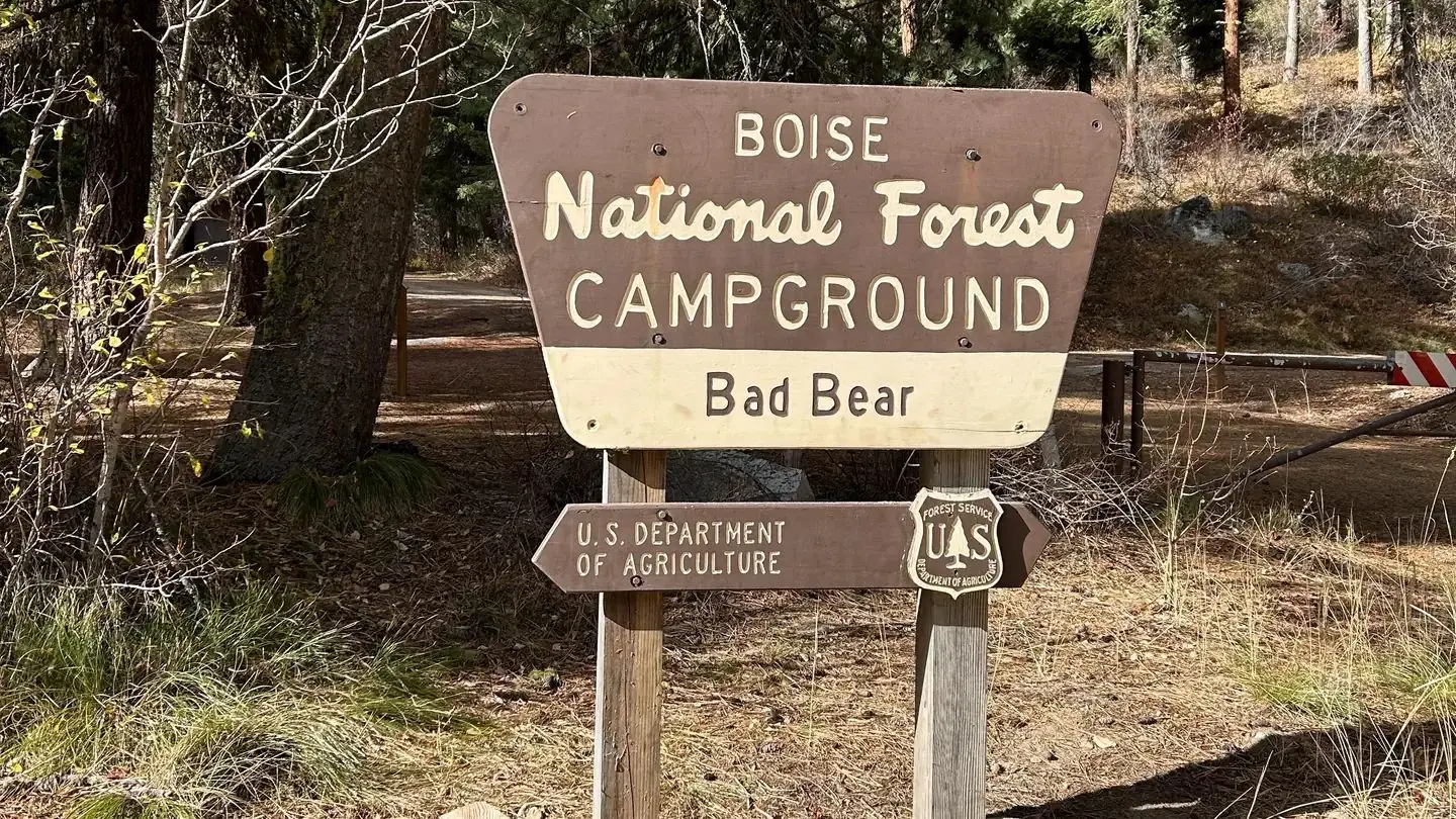 Boise National Forest Bad Bear Campground sign.