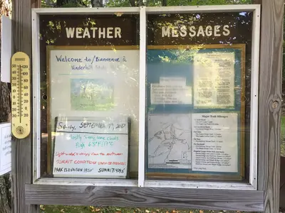 2017-09-11 08 56 42 Weather messages on display within Underhill State Park in Underhill, Chittenden County, Vermont