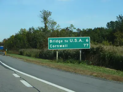 Approaching Johnstown Bridge to U.S.A., Ontario Highway 401 Between Brockville and Cornwall, Ontario (29441754224)