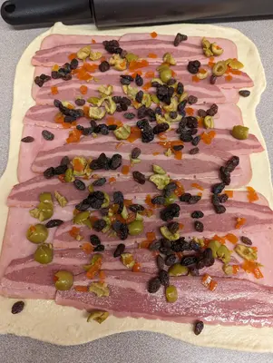 Open, raw, pan de jamón