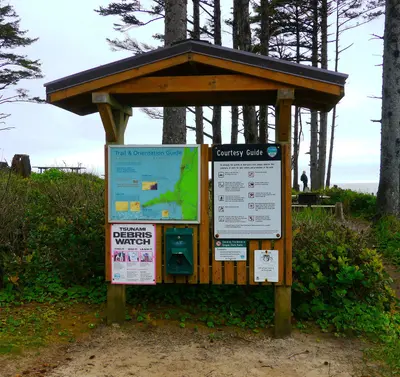 Informational signs in the day use area at Cape Lookout State Park