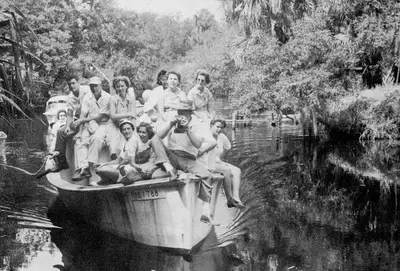 Group arriving by boat to the Koreshan Unity Solar Festival in Estero, Florida (12102558215)