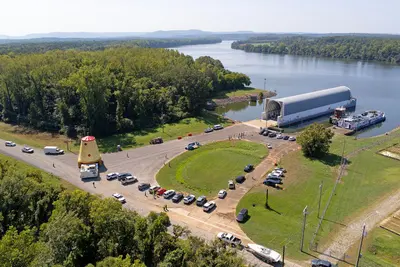 Launch Vehicle Stage Adapter for Artemis II Moved, Prepped for Shipment (MSFC 20240821 CS2 LVSArollout UAS18)