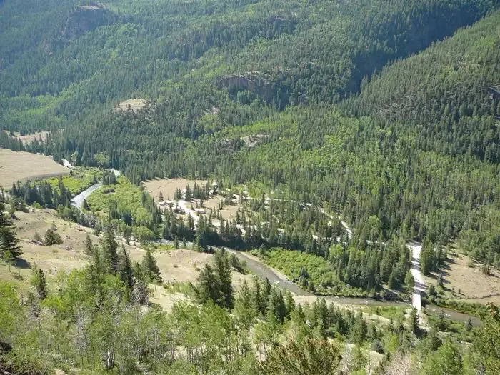 Aerial view of Mill Creek campground loop and Lake Fork.