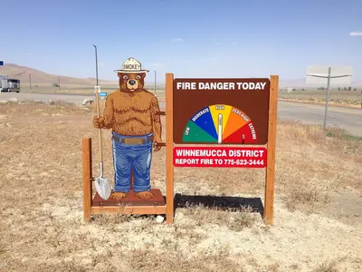 2014-06-12 14 43 23 Fire danger sign at the south end of Nevada State Route 290 (Paradise Valley Road) in Paradise Valley, Nevada