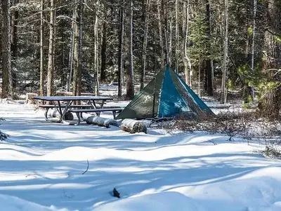 Apgar Campground covered in snow