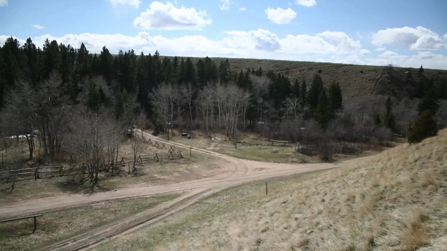Looking down on Bear Creek Campground from the north hill, early spring