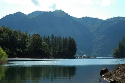 View of Holiday Harbor from Bailey Cove Campground, with Horse Mountain in the background, Shasta Lake, 2011