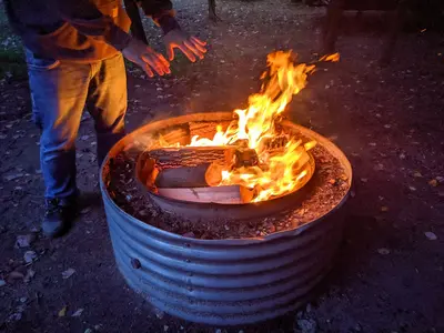 Campfire with metal ring