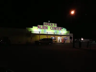 2013-09-20 20 46 40 Business at the junction of US 95 and NV 373 in Amargosa Valley advertising itself as Area 51