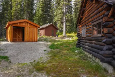 Bathroom and barn at cabin