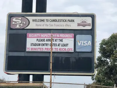 Candlestick Park parking lot entrance sign in January 2018 (5879)