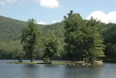 The island in the lower lake.