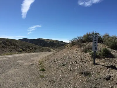 2015-04-28 14 58 25 Milepost at the east end of Elko County Frontage Road 411 near Pequop Summit, Nevada