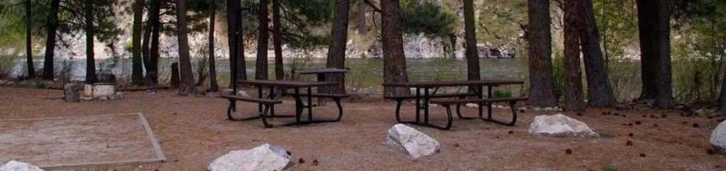 The South Fork Boise River runs along the eastern edge of the campground, offering rafting, swimming and fishing with picnic tables, BBQ stand and tent pads on the sites.