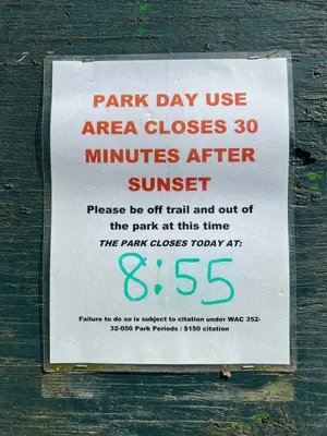 Park closure sign at Wallace Falls State Park