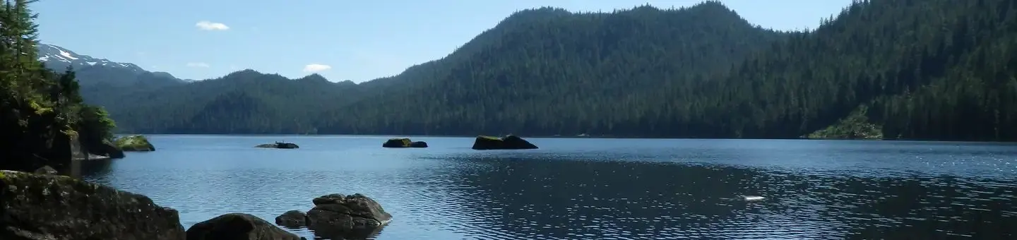 Anan Lake with mountains in background.