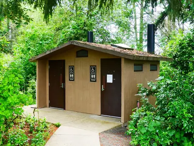 Restrooms at the Thompson's Mills State Heritage Site near Shedd, Oregon