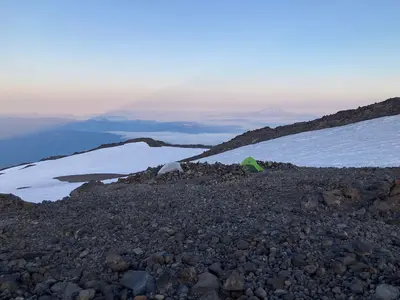 Tents at Lunch Counter on Mount Adams with Mt. St. Helens in background