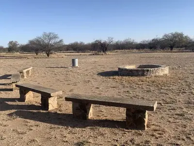 San Pedro Group Campground fire ring and benches