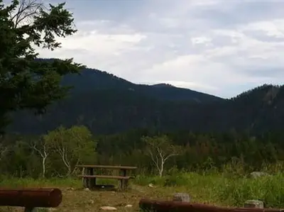 Campsite with mountain view,  picnic table & fire ring