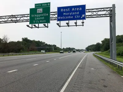 2019-06-05 11 42 17 View south along Interstate 95 at the exit for the Rest Area and Maryland Welcome Center along the edge of North Laurel and Scaggsville in Howard County, Maryland
