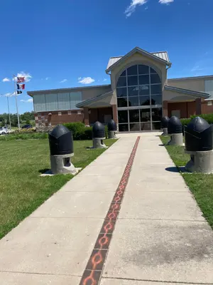 Landscape display honoring local civil war veterans, Mile 161 rest stop northbound on I-35 in Iowa