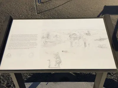 2015-04-02 18 28 14 Faded descriptive sign about the California Trail at the junction of Interstate 80 and U.S. Route 95 in the Forty Mile Desert of Churchill County, Nevada