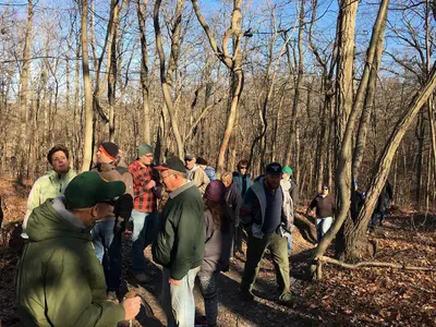 Cheesequake State Park First Day Hike 2017 guide checks on group