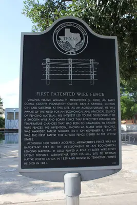 First Patented Wire Fence, New Braunfels, Texas Historical Marker (8016502395)