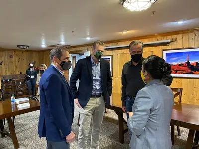 Rep. John Curtis, Rep. Blake Moore, and Senator Mitt Romney with Secretary Haaland (51112093969)
