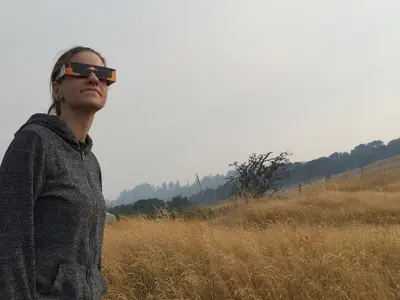 Visitor watches partial solar eclipse (28567871548)
