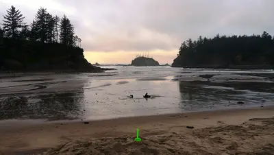 Green shovel in the sand at Sunset Bay State Park