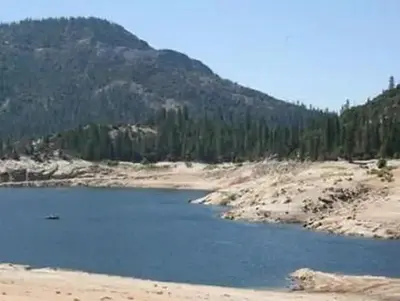 A shallow mountain lake