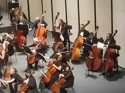 Sección de contrabajos de la Orquesta Sinfónica de Aguascalientes