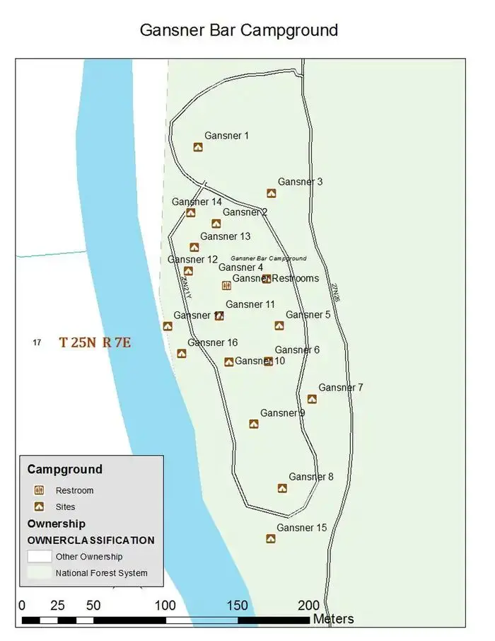 A map of Gansner Bar Campground
