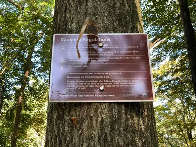 2024-09-20 10 29 07 Camping regulations sign at Peter's Campsites at Wallpack Bend within the Delaware Water Gap National Recreation Area in Walpack Township, Sussex County, New Jersey