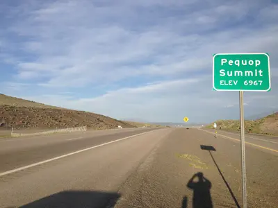 2014-06-10 19 01 44 Sign for Pequop Summit, Nevada along eastbound Interstate 80 and southbound Alternate U.S. Route 93